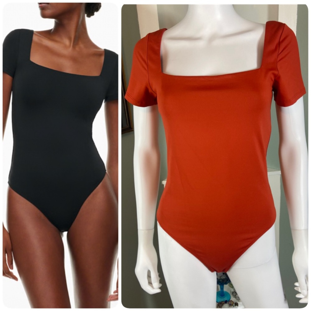 Babaton Contour Squareneck Rust Copper Short Sleeve Bodysuit Large L